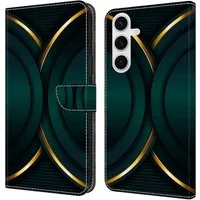CLM-Tech Handytasche für Samsung Galaxy A16 / A17 5G Hülle aus PU Leder Klapphülle (goldener Rand Kontur, Handyhülle mit Standfunktion - Wallet Flip Case inklusive Kartenfächer), Cover mit Magnetverschluss - Samsung Galaxy A16 5G Schutzhülle