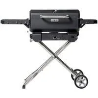 Tragbarer Holzkohlegrill und Smoker schwarz, mit Scherenwagen