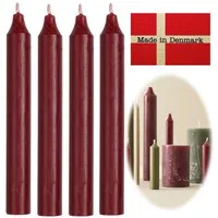 LS-LebenStil Tafelkerze Exklusive Stabkerzen Ribe Rustik 4´er Set Bordeauxrot 18x2,2cm (Made in Denmark - iB Laursen Denmark - Unparfümiert Spitzkerzen Tafelkerzen, 4-tlg., für Tischdeko Hochzeit Taufe Advent Weihnachten)