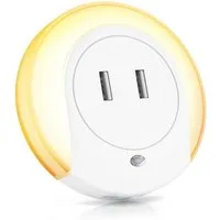 BEARWARE LED Nachtlicht, LED fest integriert, Warmweiß, Nachtlampe mit USB Ladefunktion, Helligkeits & Dämmerungssensor