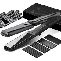 CkeyiN Pro Welleneisen Glätteisen Kreppeisen, 4-in-1-Haarglätter,Kreppeisen für Haare Keramik-Turmalin-Beschichtung, Austauschbaren Platten, 30 Sekunden Aufwärmen