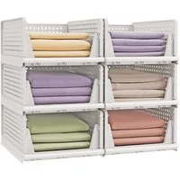 SONGMICS Aufbewahrungsbox Schrank-Organizer klappbar, Kleiderschrank-Organizer stapelbar (6 St), Aufbewahrung & Organisation, ausziehbarer Korb, 4er/6er Set