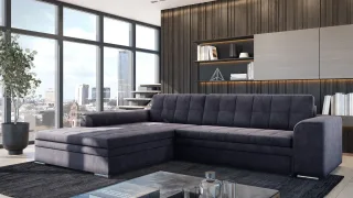 Ecksofa Schlafsofa Sofa LUSAKA in Stoff Fresh Schwarz Ottomane Links