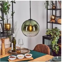 hofstein Hängeleuchte Hängelampe aus Metall/Glas in Schwarz/Grün/Klar, Pendelleuchte im Retro/Vintage-Design (Schirm Ø 25 cm), 1 x E27