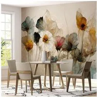 K&L Wall Art Vliestapete Barock Blumentapete XXL Mustertapete Gemälde Fototapete, Barock, botanisch, Vintage, Ölbild, Stillleben, florale Wohnzimmer Wandbilder