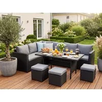 MeXo Loungeset Gartenlounge Set für 8 Personen wetterfest, (Esstisch breit 132x76x67cm, 7-tlg., Belastbarkeit pro Sitzplatz bis zu 140kg), Ecklounge, pflegeleichte Polywood-Tischplatte, Polyrattan/Stahl