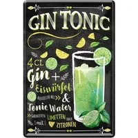 WOGEKA ART Metallbild Gin Tonic - Cocktail Rezept - 20 x 30 cm Retro Blechschild Bar