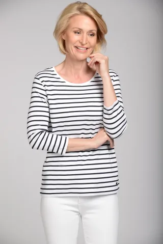 CLARINA - Ganzjahres NOS Rdh.-Shirt,3/4 100 weiss-marine - Gr. - 38