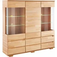 OTTO home Highboard Vetro,150cm breit,40 cm tief,Fronten Massivholz,9 Fächer, Kernbuche massiv, Holzwerkstoff, 3Türen,6 Schubladen, Griffmulden