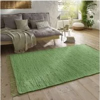 TaraCarpet Teppich Flickenteppich TaraCarpet Sylt mit Fransen, rechteckig, Höhe: 5 mm, Wohnzimmer Schlafzimmer Küchenteppich grün 060x120