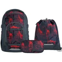 coocazoo Schulranzen Schulrucksack-Set MATE Broken Black 3-teilig (3-teilig), ergonomisch, Körpergröße: 135 - 180 cm, Easy-Grow-System