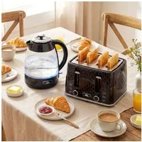 HOMCOM Frühstücks-Set Wasserkocher mit Kalkfilter, Toaster mit Krümelschublade (2-tlg), Toaster und Wasserkocher Set in Schwarz