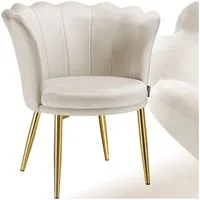 tectake Esszimmerstuhl Sessel dick gepolstert, mit Samtbezug oder Kunstfell, 67 x 64 x 76 (Wohnzimmersessel Stella in Samtoptik creme/gold, 1 St), gewölbte, extrabreite Rückenlehne, bodenschonend, Belastbarkeit 120 kg