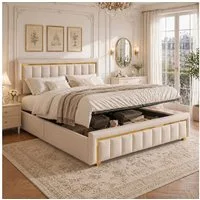 PXloue Stauraumbett Elegantes Polsterbett mit goldenen Akzenten und gepolstertem Kopfteil, Luxuriöses Design mit stabilem Gestell und hochwertigem Bezug.