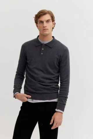 BASEFIELD - NOS Polo Pullover graphite mel. - Gr. - XL