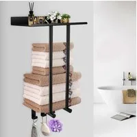 BlingBin Handtuchregal Handtuchhalter Wandmontage mit Ablage und 3 Haken, Badezimmer Regal für Handtücher und Accessoires, Metall schwarz