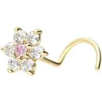 PIERCINGLINE Nasenpiercing 14/18 Karat Gold Nasenstecker Spirale MOISSANIT-BLUME (Nasenstecker, 1-tlg)