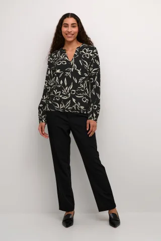 Langarm-Bluse Regular fit Black/Sand Painted Flower floral