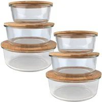 shop'n smile ideoon Vorratsdose Vorratsdosen Glas Rund Vorratsgläser Bambus Deckel 630/960/1400 ml, (6-tlg., 1er-Set von 3 St. & 2er-Set von 6 St), luftdicht dank Silikonring, in 3 Größen, Glas/Bambus, Transparent