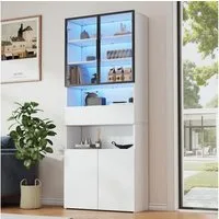 Merax Glasvitrine schmal Standvitrine mit LED und Aluminiumrahmen Glastüren (70x30x200cm, 1-St., Hochschrank Standregal Schrank) Vitrine mit offenen Ablageflächen, Schubladen Glastüren & Stauraum