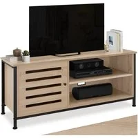tectake Lowboard TV-Schrank, 110 x 41,5 x 50,5 cm, Holz & Stahl, Staufach mit (Fernsehboard Galway, in Industrial Holz hell, Eiche Sonoma), 2 offene Fächer, 2 Kabelaussparungen, höhenverstellbare Kunststofffüße