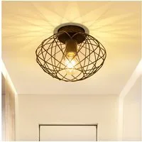 ZMH Deckenleuchte Ø 25cm Schwarz Vintage Deckenlampe Kaefig Gitter für Wohnzimmer Flur, Einfache Installation, LED fest integriert, 1Flammig E27 Metall Lampenschirm Deckenstrahler Korride Esszimmer