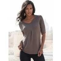 LASCANA Kurzarmshirt mit Kellerfalte aus luftigem Viskose-Stretch