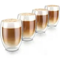 Arendo Gläser-Set doppelwandige Thermogläser, 350 ml Kaffeetasse, Trinkglas ohne Henkel, 4-tlg., Glas, für Latte Macchiato, Cappuccino, Tee, hitzebeständig spülmaschinenfest