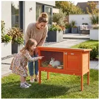 PawHut Kleintierstall erhöht Hasenstall mit aufklappbar Asphaltdach herausziehbar Schublade, aus Holz für Kleintiere Outdoor 90x45x65 cm Orange