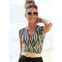 LASCANA Shirttop mit Raffungen an der Schulter, Jerseytop mit Alloverprint