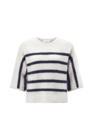 Rich & Royal - Crew NK Stripes Cropped midnight blue - Gr. - M