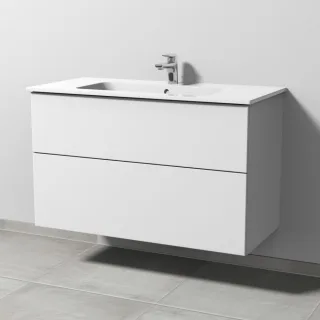 Sanipa 3way Waschtischunterbau zu Duravit ME by Starck Waschtisch mit 2 Auszügen, Weiß-Soft SM72643