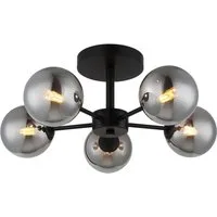 OTTO home Deckenleuchte Amellia, ohne Leuchtmittel, Metall schwarz-matt, Glas Rauchfarben, Ø 50cm, Glaskugeln, Deckenlampe