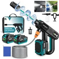 Yofidra Akku-Hochdruckreiniger Mobiler Hochdruck Wasserpistole mit 2 Akkus, für Autos, Terrasse, Druck max: 60 bar, 500 W, Fördermenge max: 246 l/h, 5-in-1-Multifunktionsdüse, 5M Schlauch, Filterkessel