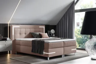 Boxspringbett Schlafzimmerbett 180x200cm AMORE Nr.1 Altrosa inkl. LED-Beleuch...