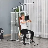 HOMCOM Kraftstation Fitnessstation Multigym Fitnesscenter Fitnessgerät, 10 Gewichtsblöcke (Beincurl, 1-tlg., Latzug), 150cm x 110cm x 210cm