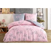 Buymax Bettwäsche Idil, Renforce: 100% Baumwolle, 4 teilig, 155x220 cm mit Reißverschluss, Muster Zweige, Rosa Pink Grau