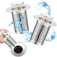 BlingBin Waschbeckenstöpsel Abflussfilter Edelstahl Waschbecken Stöpsel Pop Up Ablaufgarnitur, Ø 3.3 cm (2 Stück/Set, 2 St., 2pcs), Ablaufventil Abflusssieb für 34-48mm Abflussloch