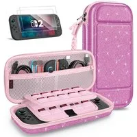 Fintie Nintendo-Schutzhülle Tasche mit 2 Panzerglas für Nintendo Switch 2(2025), 2-in-1 Zubehörset, mit 2 Stücke Schutzfolie, 1 Tragetasche mit großem Fassungsvermögen