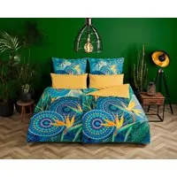 hip Wendebettwäsche Novia, Satin, 2 teilig, Mako-Satin, 135x200, Reißverschluss, Wende, Mandala, Strelitzie, Blau