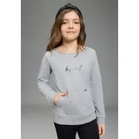 Bruno Banani Sweatshirt mit lässigem Ausschnitt & Folienprint für Mädchen: BE YOURSELF für Mädchen, mit Glitzerdruck und Applikation, mit U-Boot-Ausschnitt