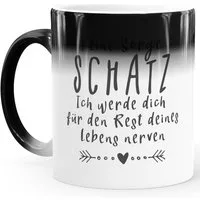 MoonWorks Tasse Zaubertasse Farbwechsel Tasse Spruch Keine Sorge Schatz... Geschenk Liebe lustig Hochzeitstag Valentinstag MoonWorks®, Keramik