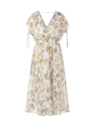 Marc Cain Collections - Midikleid aus Baumwolle und Seide off-white - Gr. - 40