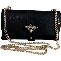 FLORENCE Schultertasche Florence Tasche schwarz Leder Clutch (Schultertasche), Damen Leder Schultertasche, Clutch, schwarz ca. 23cm