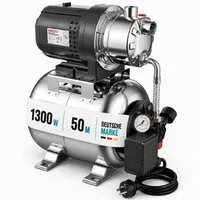 Onbest Hauswasserwerk HW-1350VA Premium aus Edelstahl, Manometer, 1300W, 24 Liter, 230V, 50m Förderhöhe