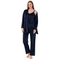 fashionshowcase Hausanzug 3 teiliger Pyjama Schlafanzug mit Morgenmantel 100% Samt