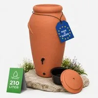 YourCasa Regentonne 210 Liter [Amphore Design] Regenfass aus Kunststoff mit Wasserhahn, Bepflanzbar, 210L, Wasserhahn, Deckel