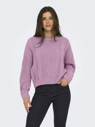 ONLY - ONLELLY LIFE LS CABLE O-NECK CC KNT Mauve Mist - Gr. - L