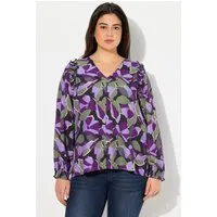 Ulla Popken Longbluse Bluse A-Linie Tunika-Ausschnitt Ziernähte 3/4-Arm