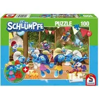 Schmidt Spiele Puzzle Verschlumpfte Party, 100 Teile, mit Add-on (2 Figuren), 100 Puzzleteile